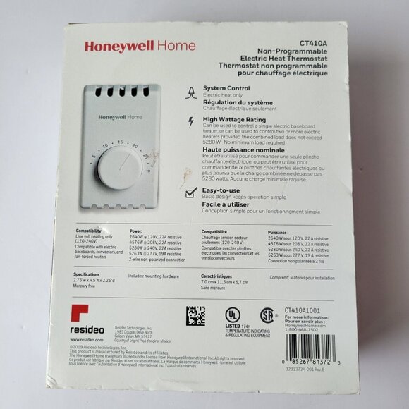 Honeywell CT410A Non-Programmable Electric Heat Thermostat - Picture 2 of 10